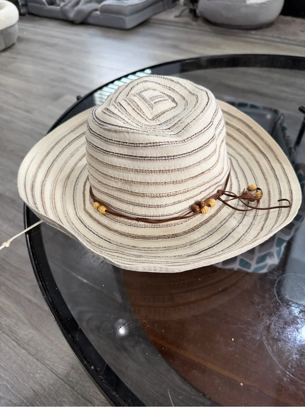 Wallaroo Cream & Brown Striped Packable Sun Hat